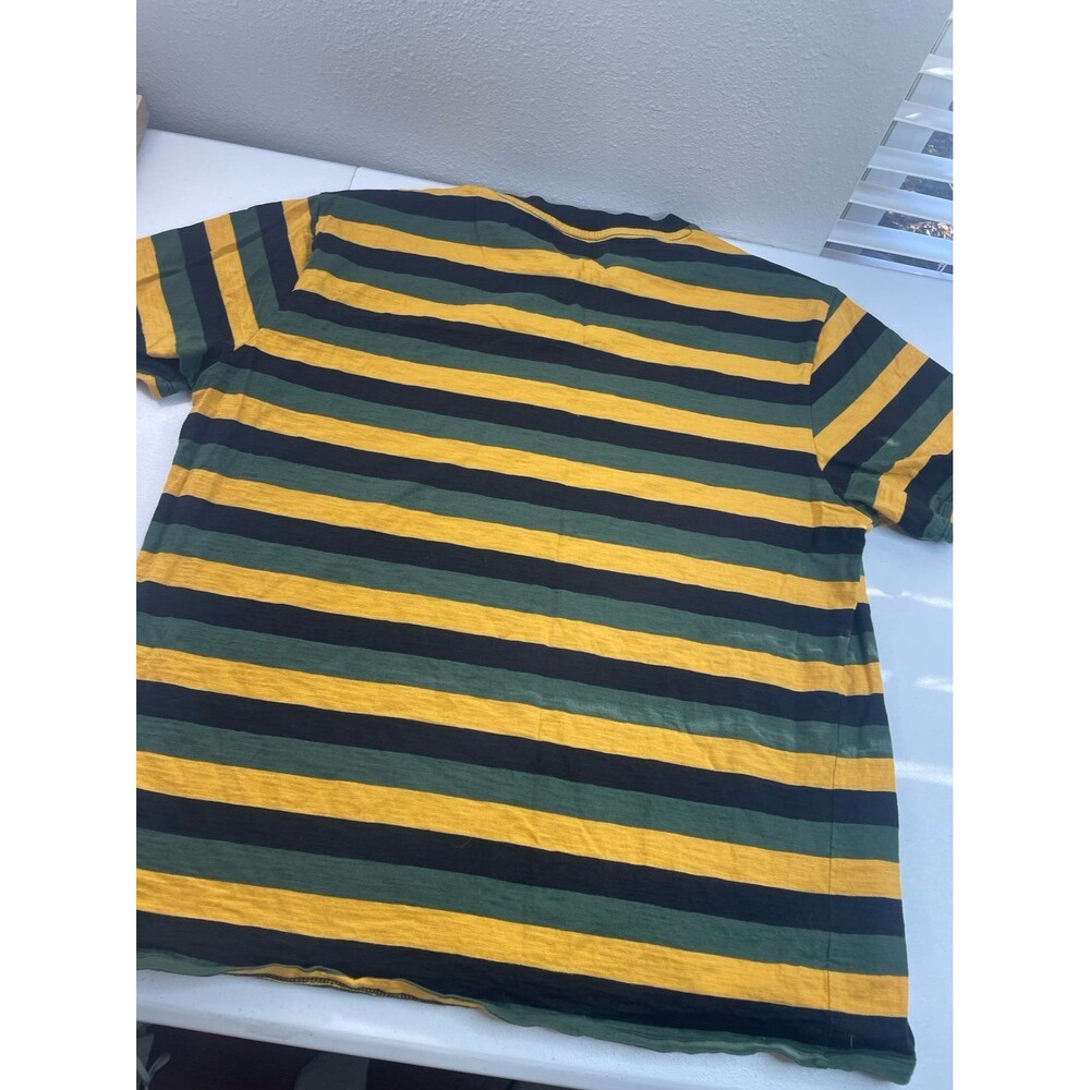 Vintage Y2K Guess Originals Striped Tee Green Yellow Logo Shirt Mens L - Picture 5 of 7